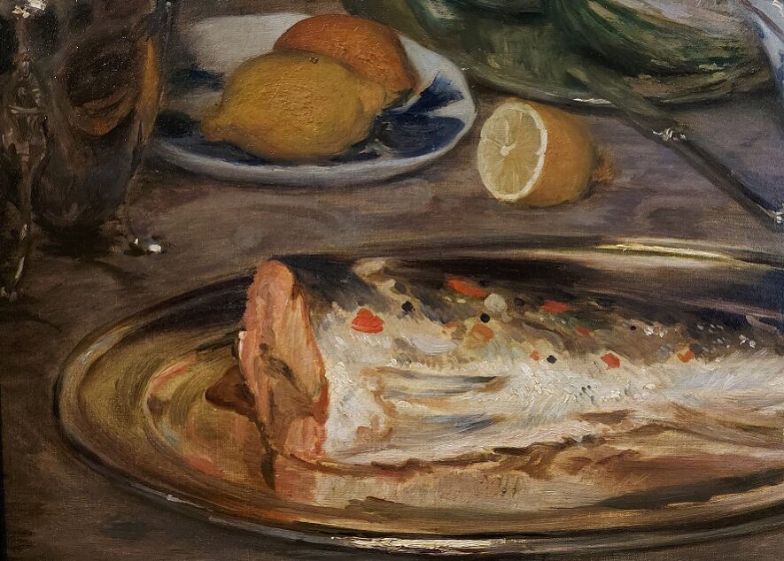 Morceau de saumon dans un plat d’argent • Jacques-Émile Blanche
