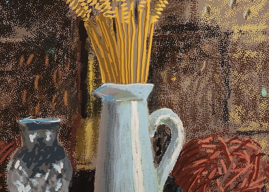 Glass Vase, Jug and Wheat • David Hockney