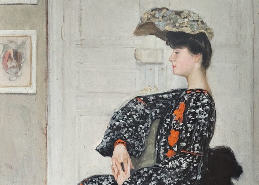 Portrait de femme en robe mouchetée • Henry Caro-Delvaille