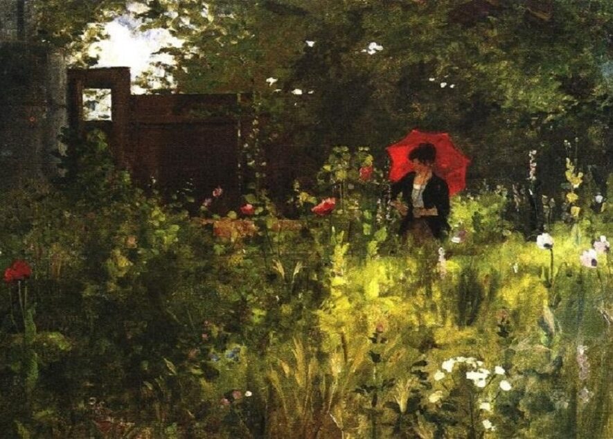 Femme à l’ombrelle rouge • Auguste  Durst