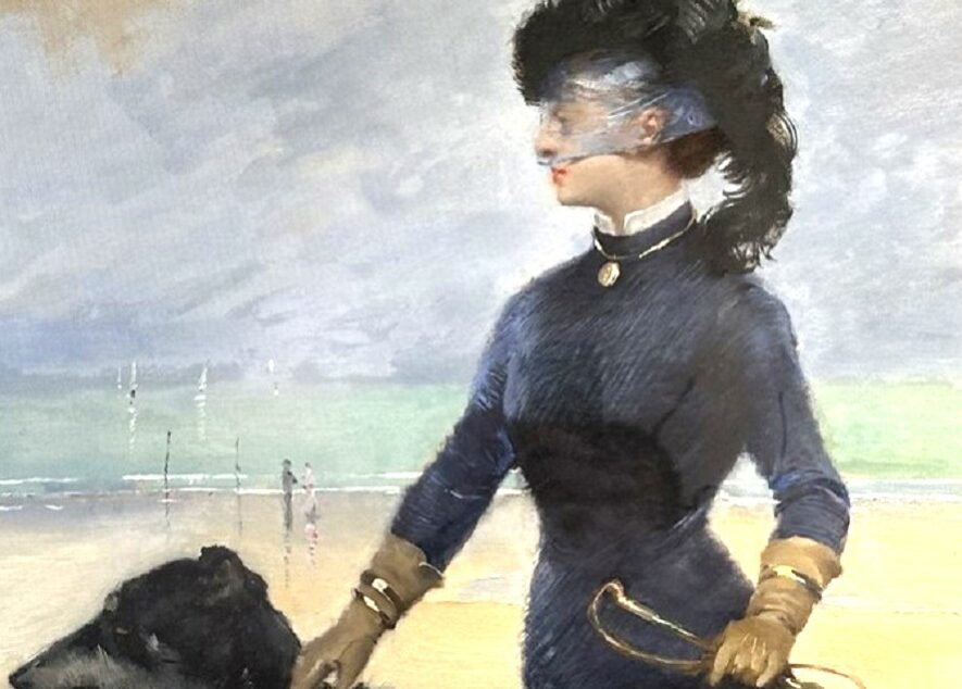 Femme et chien sur la plage • Louise Abbéma